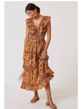 Love the Label Topanga Ruffled V Neck Dress midi/Maxi Size L